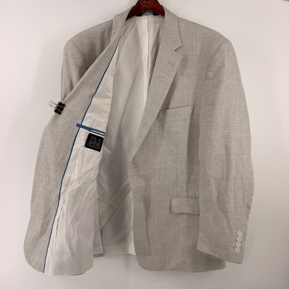 Jos. A. Bank Sport Coat Mens 46R Grey Linen Wool Blend Tailored Fit Blazer